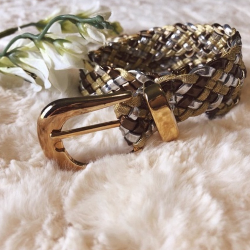 Metallic Gold Silver & Bronze Woven Belt Large NWOT